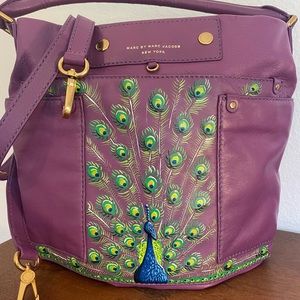 Marc by Marc Jacobs Purple Leather Purse with Peacock Artwork